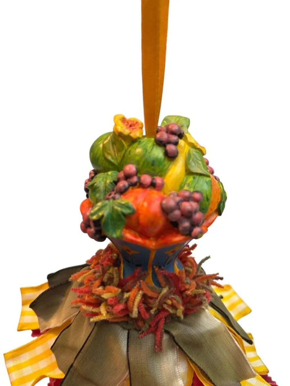 Kelly Paulk for Silvestri Fruit Basket Ornament With Multicolor Ribbons & Textur